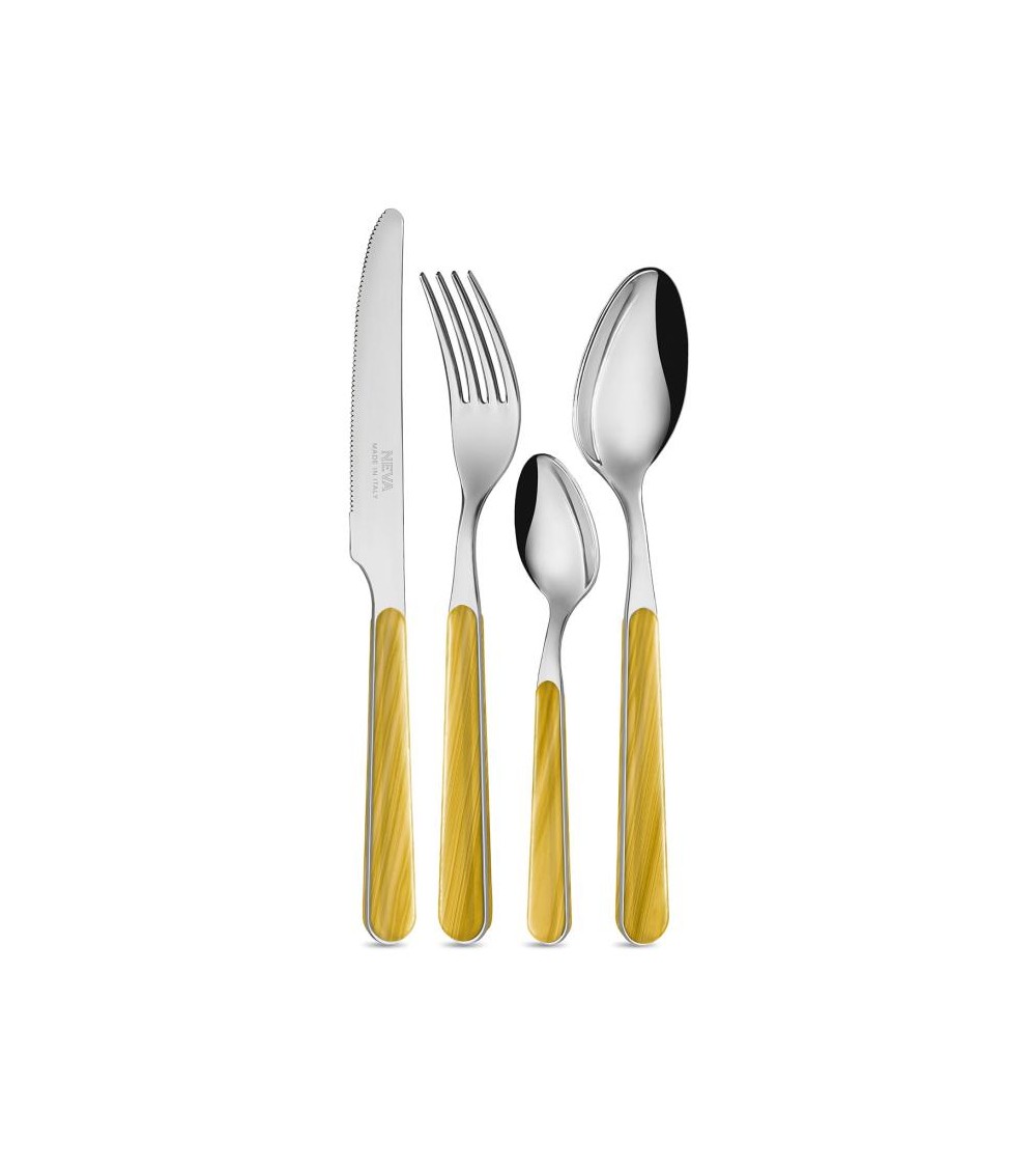 Set 24 Pezzi Posate Moderne - Texture Abete Giallo - 