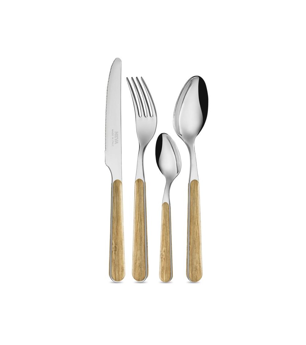 24-teiliges Besteckset im Landhausstil – helle Kiefernstruktur - 