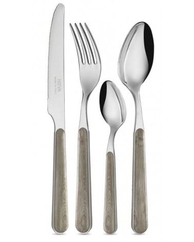 Set 24 Pezzi Posate Country Chic - Texture Pino Tortora - 