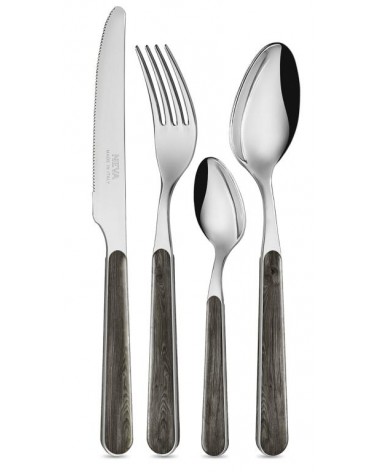 Ensemble de Couverts Country Chic 24 Pièces - Texture Pin Anthracite - 