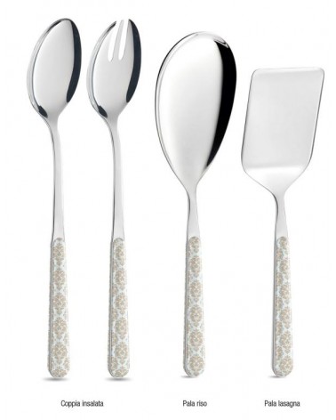 Damassé Bleu Clair - Coffret de 4 Couverts de Service - 