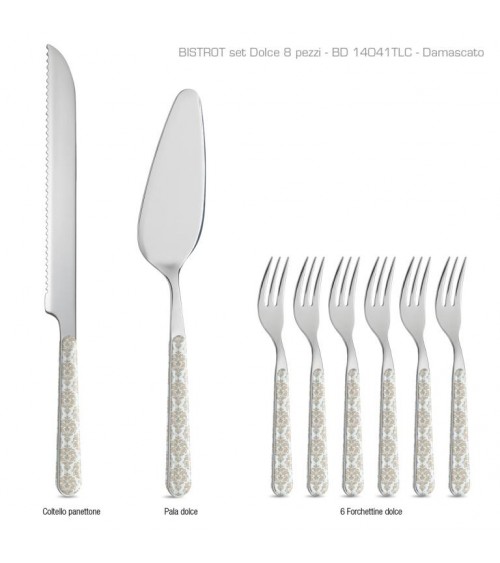 8-teiliges Dessertbesteck-Set – Hellblauer Damast - 