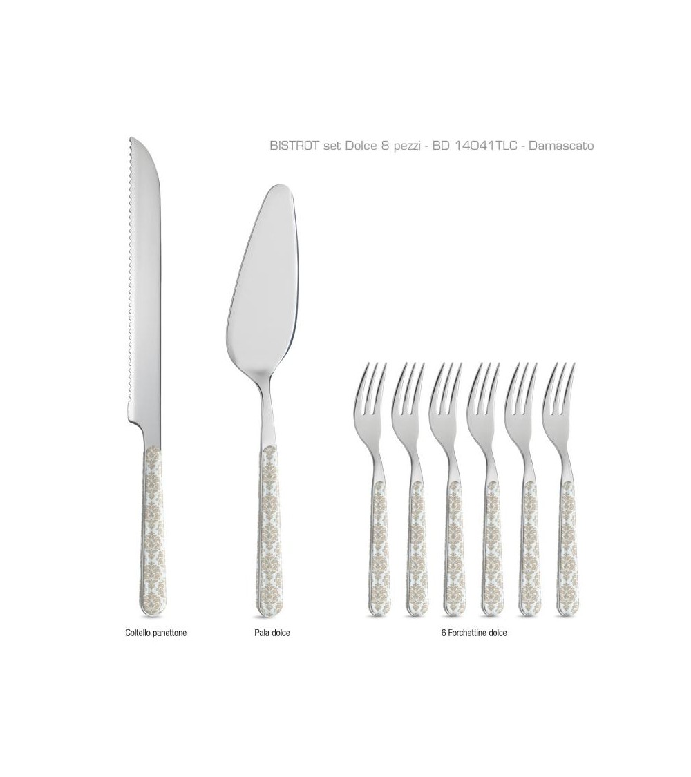 8-teiliges Dessertbesteck-Set – Hellblauer Damast - 