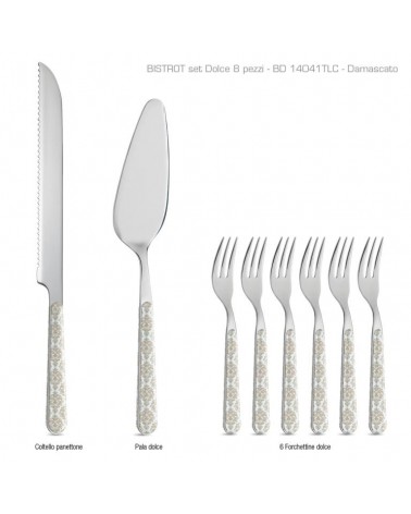 Set 8 Pz Posate da Dolce - Damascato Azzurro - 