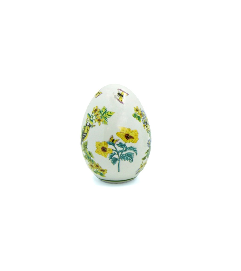 Vintage Ceramic Egg "gelbe Blumen mit Vogel" - königliche Familie -