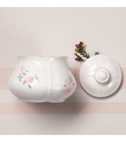 Zuccheriera Shabby Chic in Ceramica con Fiori Rosa - 