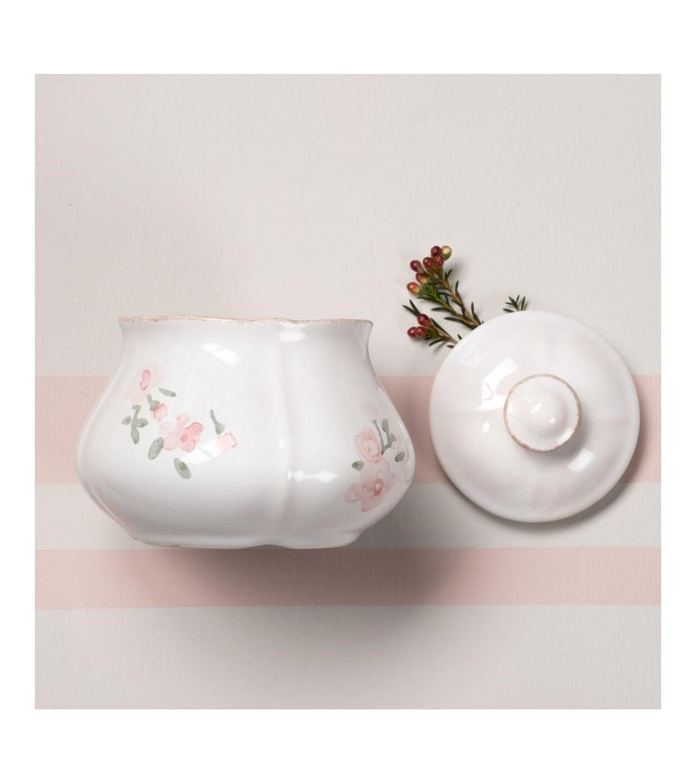 Sucrier Shabby Chic en Céramique avec Fleurs Roses - 