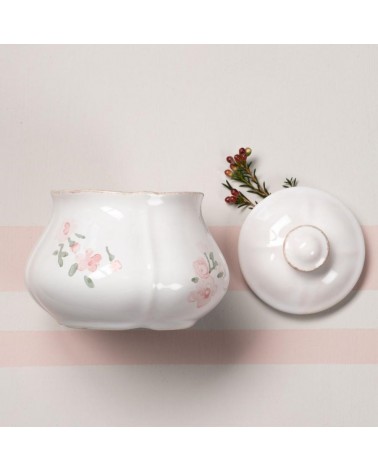 Shabby Chic Ceramic Sugar Bowl with Pink Flowers -  - 