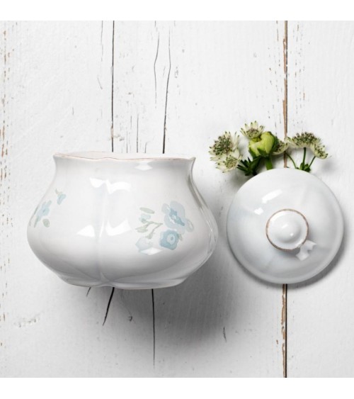 Zuccheriera Shabby Chic in Ceramica con Fiori Azzurri - 