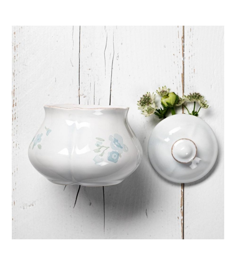 Zuccheriera Shabby Chic in Ceramica con Fiori Azzurri - 