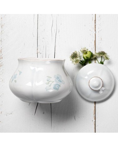 Zuccheriera Shabby Chic in Ceramica con Fiori Azzurri - 