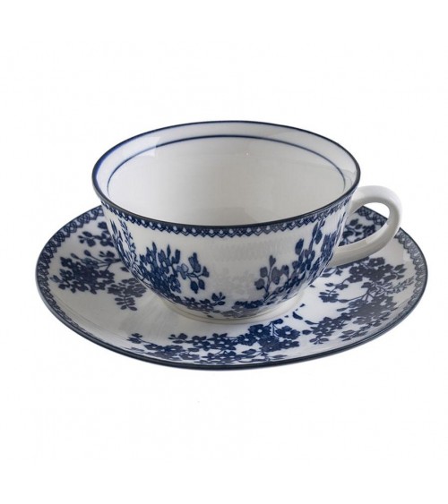 Tasse avec assiette en céramique avec des fleurs bleues "Blue British" - 