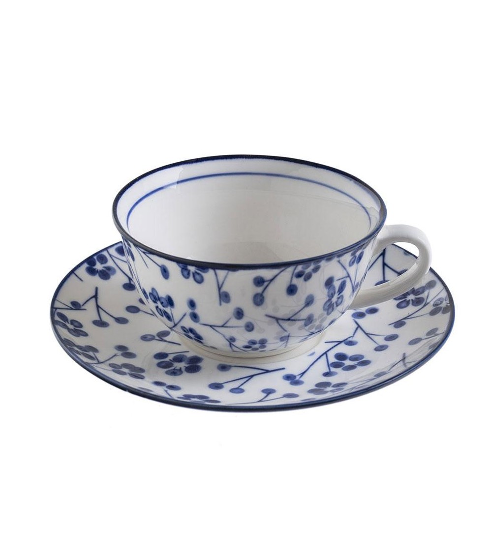 Tasse mit keramischer Platte verziert mit "Blue Blossom" Blue Buds - 