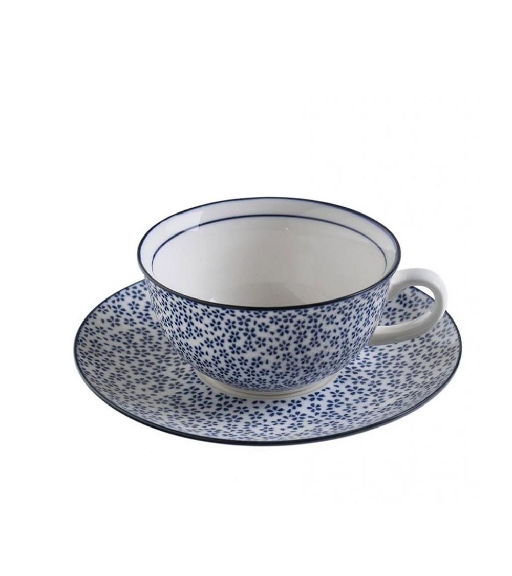Coupe avec plaque de céramique décorée de fleur bleue "Spring japonais" - 