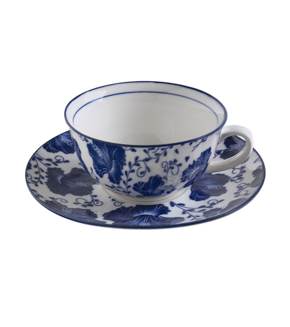 Tasse mit Keramikplatte mit blauen Lilien "Blue Spring" Shabby Chic - 