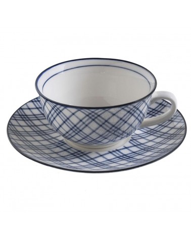 6 Cups Service with Ceramic Saucer with White and Blue Shabby Chic decorations -  - 