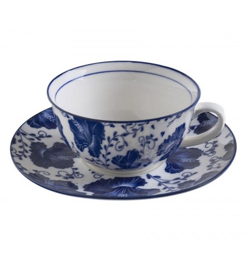 6 Cups Service with Ceramic Saucer with White and Blue Shabby Chic decorations -  - 