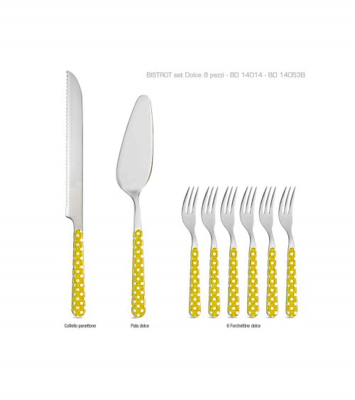 Posate Italiane Neva Pois - Set 8 Pz da Dolce Giallo - 