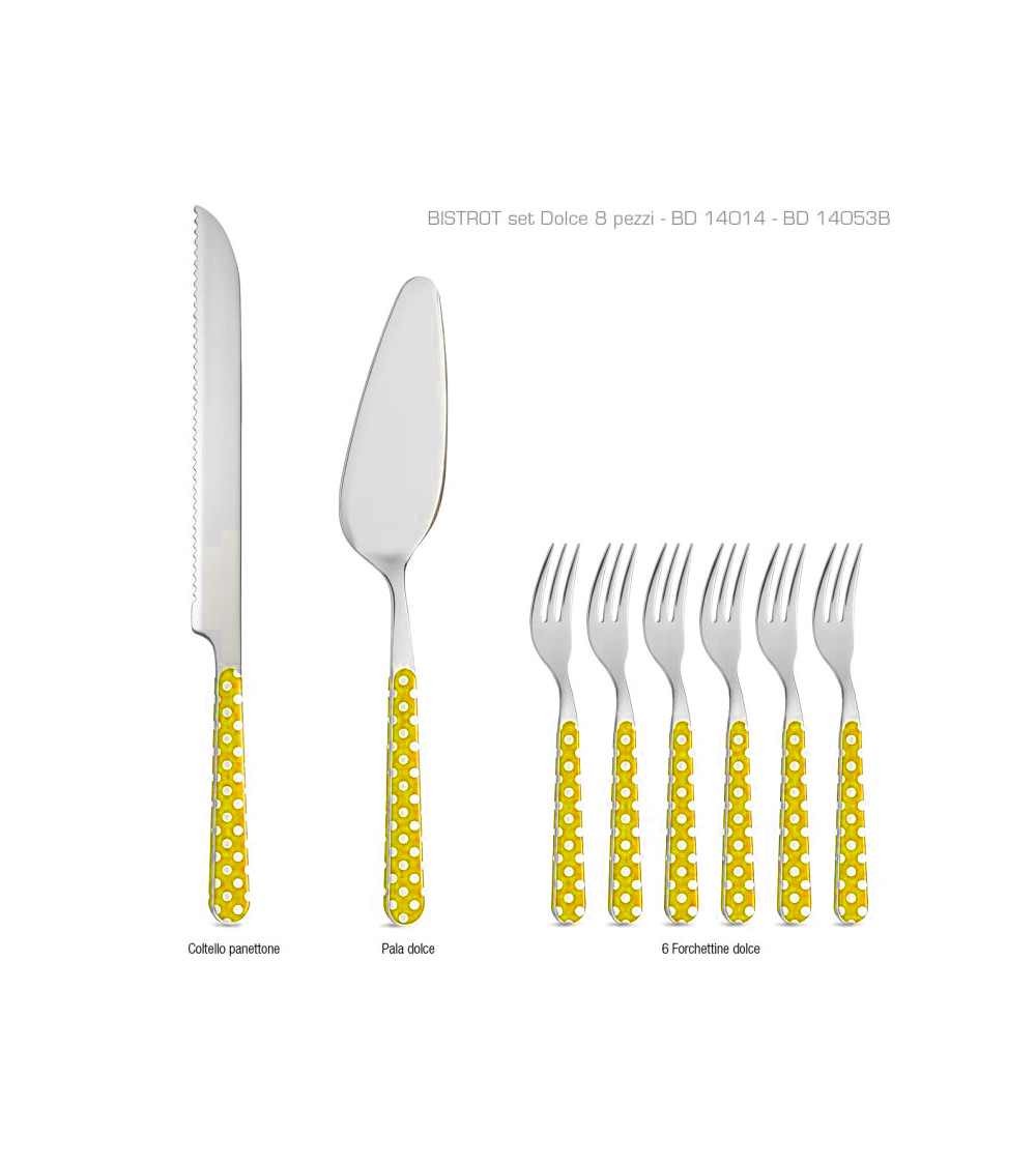 Posate Italiane Neva Pois - Set 8 Pz da Dolce Giallo - 