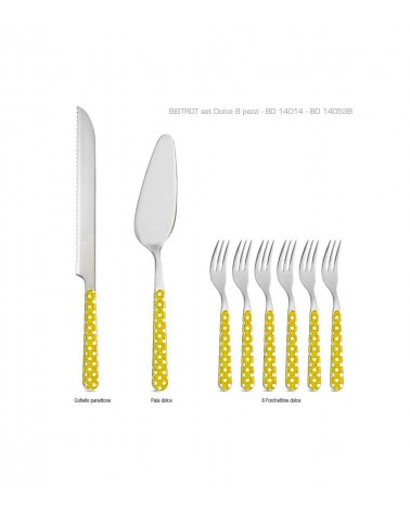 Posate Italiane Neva Pois - Set 8 Pz da Dolce Giallo - 
