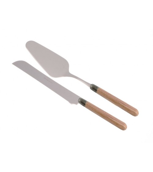 Cortina Set 2 Pezzi Pala e Coltello Torta - Manico Effetto Legno - 