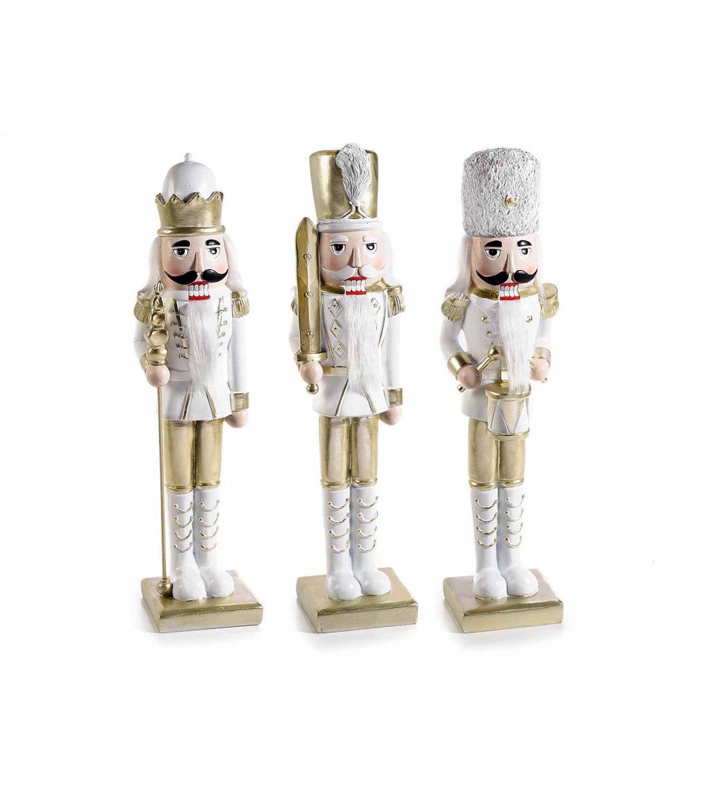 Set 3 Nutcracker in Resin in White and Gold Resin Free Standing -  - 