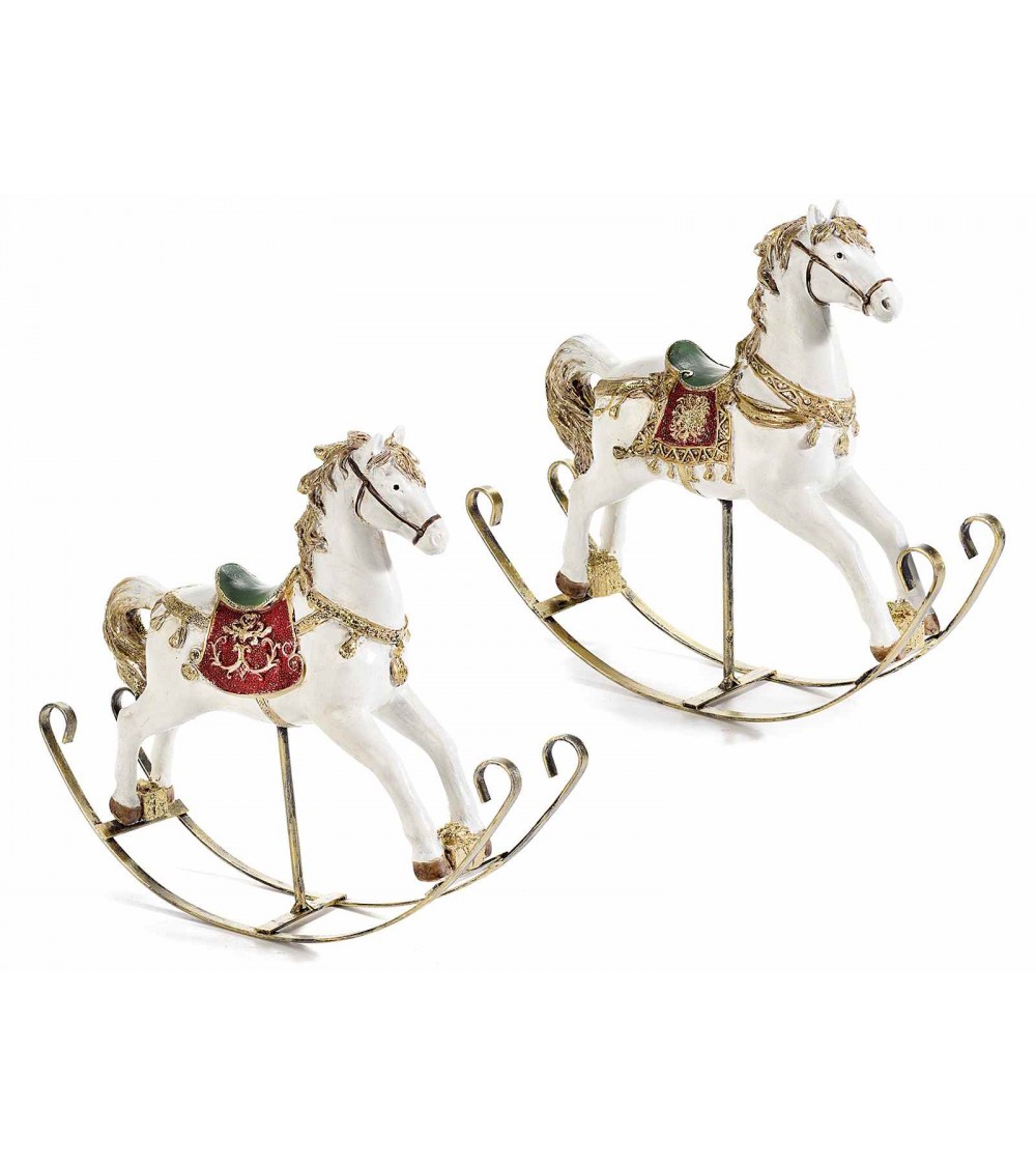 Set 2 Cavalli a Dondolo in Resina con Dettagli Dorati e Glitter - 