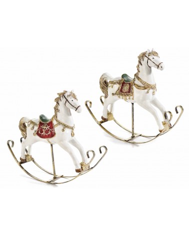 Set 2 Cavalli a Dondolo in Resina con Dettagli Dorati e Glitter - 