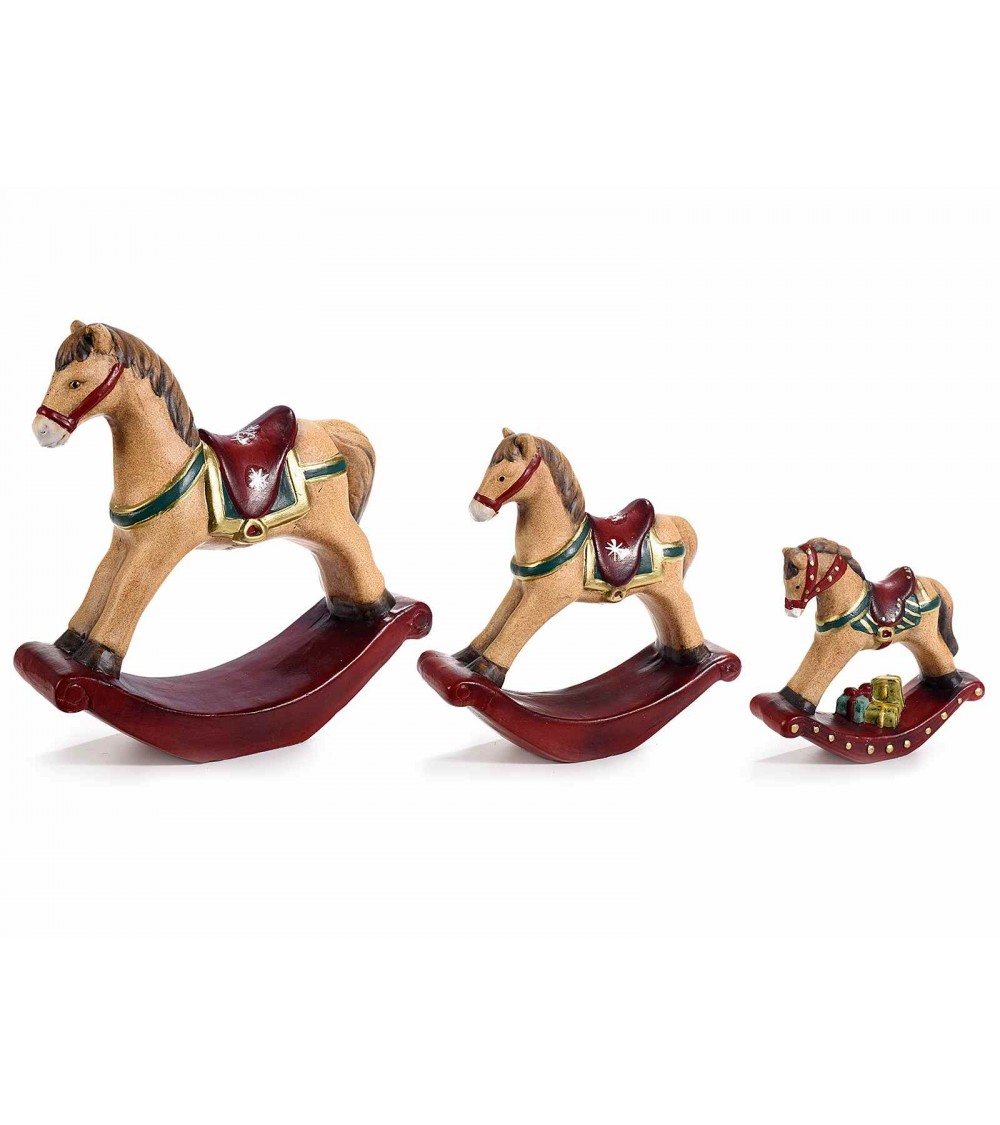 Set de 3 Chevaux à Bascule en Résine et Terre Cuite - 