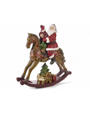 Santa Claus On Rocking Horse with Child and Gifts -  - 