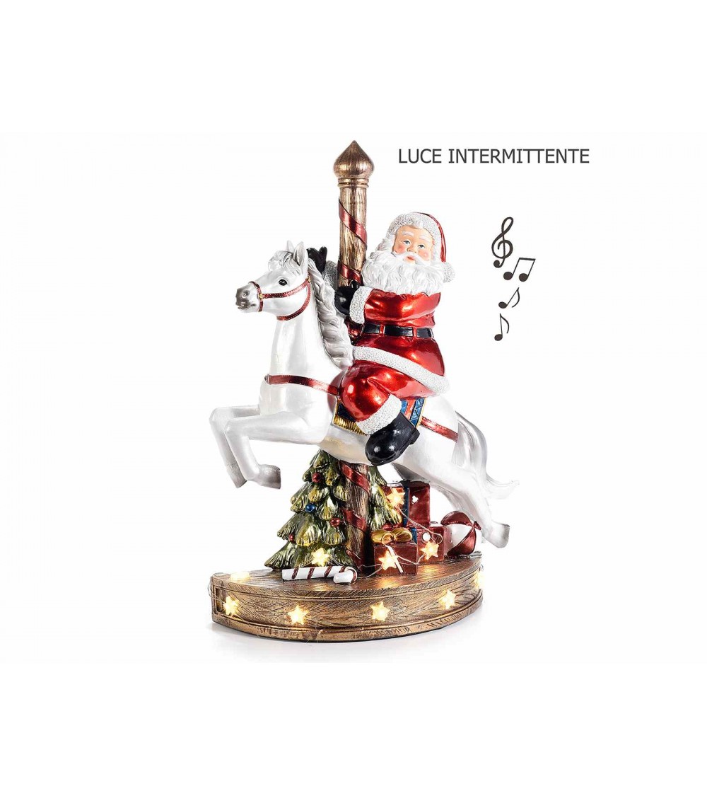 Spieluhr Weihnachtsmann zu Pferd mit Lichtern und Musik - 
