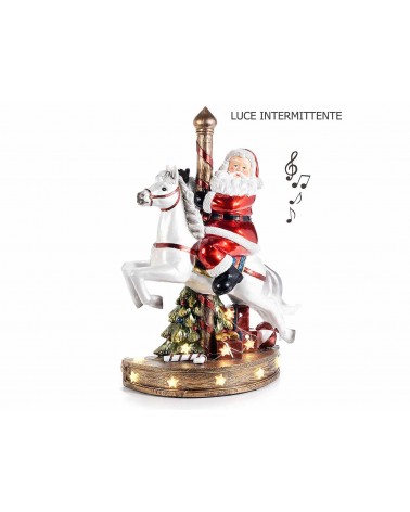 Spieluhr Weihnachtsmann zu Pferd mit Lichtern und Musik - 