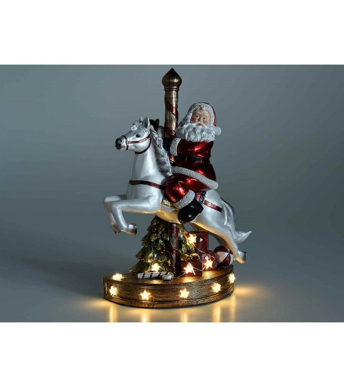 Spieluhr Weihnachtsmann zu Pferd mit Lichtern und Musik - 