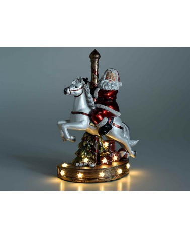 Spieluhr Weihnachtsmann zu Pferd mit Lichtern und Musik - 