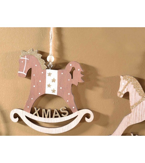 Cavallini in Legno con Glitter e Scritta "Xmas" da Appendere - 12 Pezzi - 