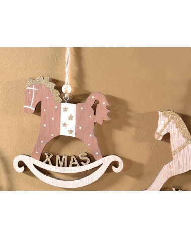 Wooden Horses with Glitter and "Xmas" Writing to Hang - 12 Pieces -  - 