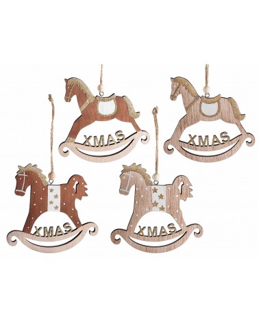 Wooden Horses with Glitter and "Xmas" Writing to Hang - 12 Pieces -  - 