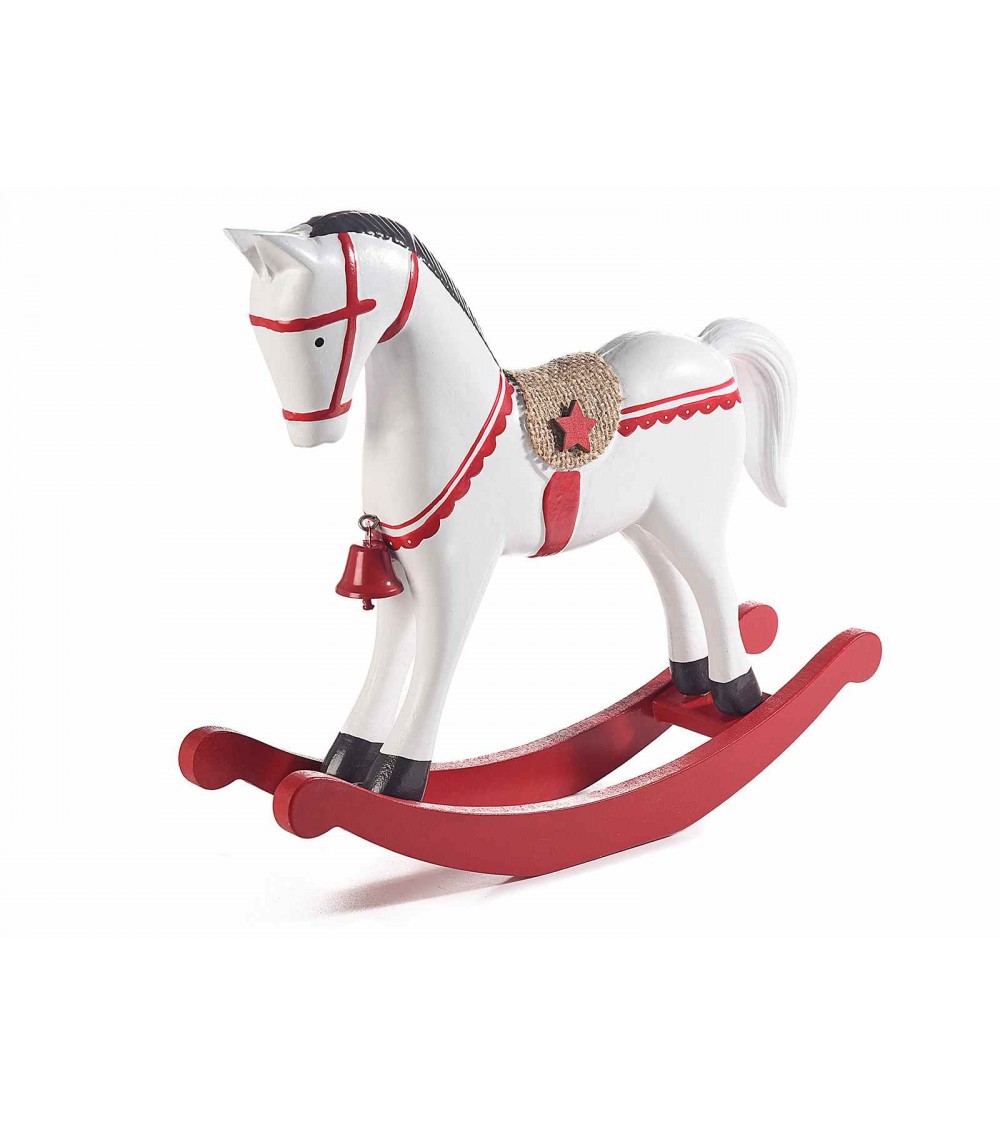 Cheval à Bascule en Bois avec Cloche et Selle en Jute - 2 Pièces - 