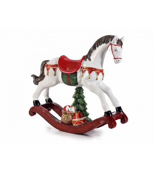 Cheval à bascule en résine avec arbre et cadeaux - 2 pièces - 