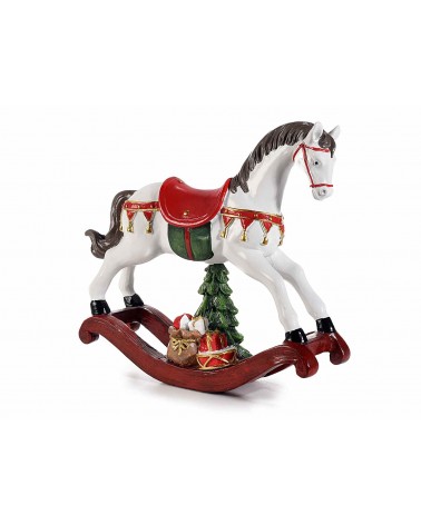 Cheval à bascule en résine avec arbre et cadeaux - 2 pièces - 