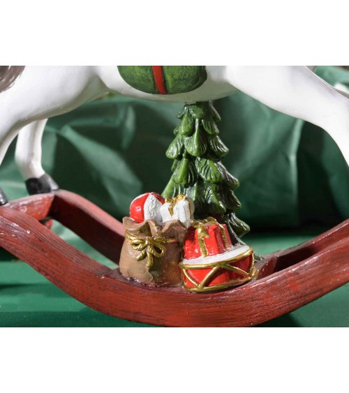 Cheval à bascule en résine avec arbre et cadeaux - 2 pièces - 