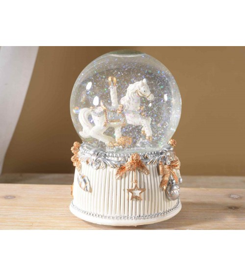 Snowball with Horse Music Box on White Resin Base -  - 