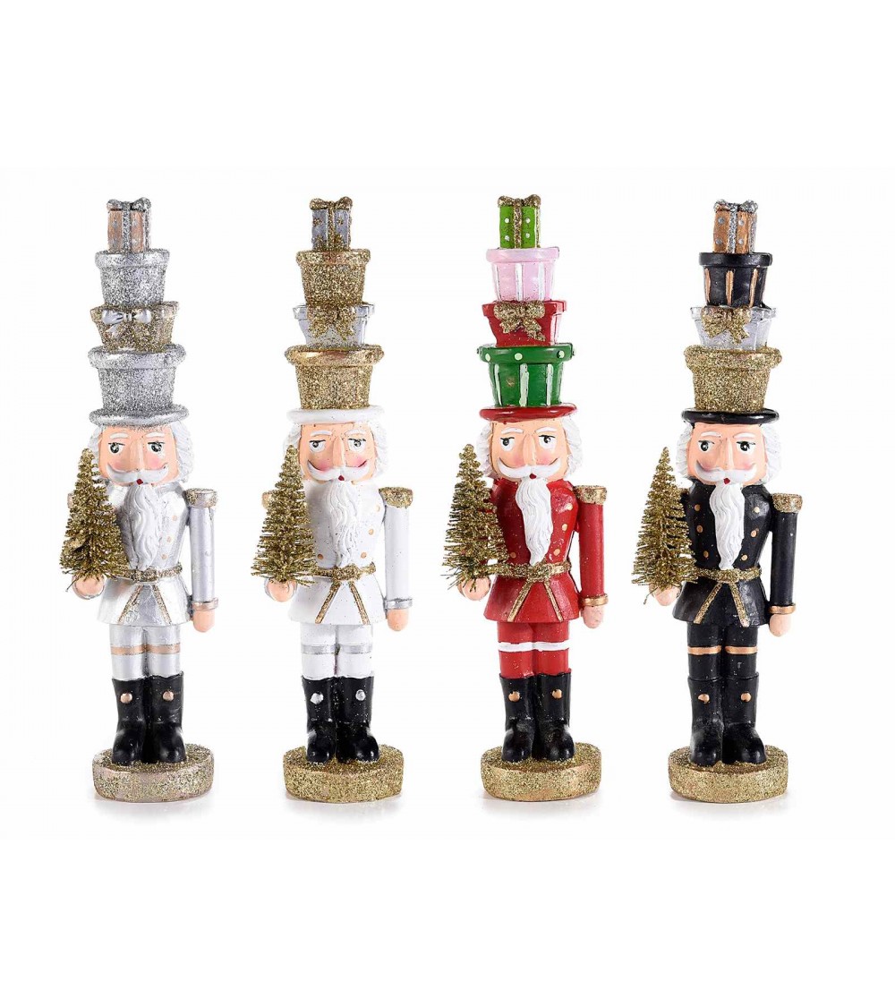 Set of 4 Resin Nutcrackers with Christmas Tree and Gift Boxes -  - 