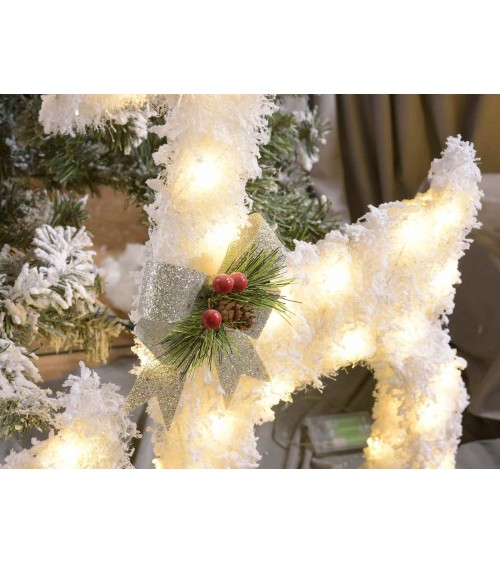 Set 2 Renne con Slitta in Metallo Effetto Neve e Luci Led - 
