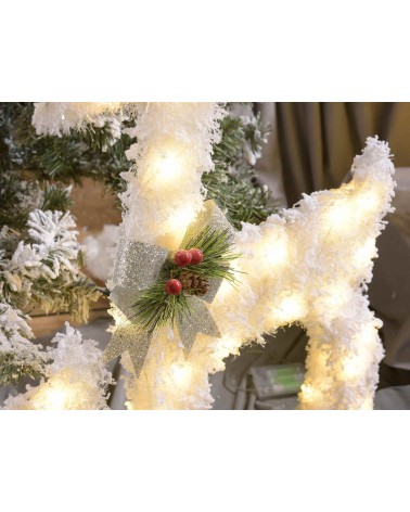 Set 2 Renne con Slitta in Metallo Effetto Neve e Luci Led - 