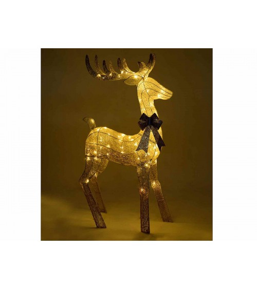 Renna in Metallo con Glitter e Luci Led Bianco Caldo - 