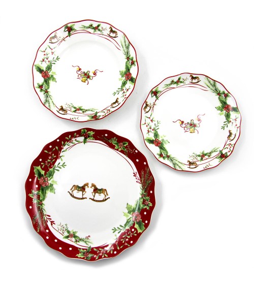 Porcelain Christmas Plate Service 18 pieces - Christmas Holly -