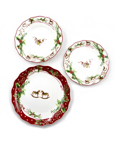 Porcelain Christmas Plate Service 18 pieces - Christmas Holly -