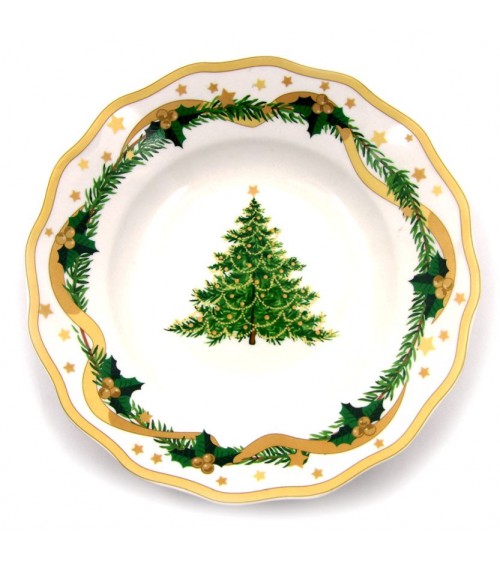 "Gold Christmas" Porcelain Christmas Plate Service 18 Pieces - Royal Family -