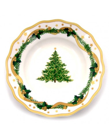 "Gold Christmas" Porcelain Christmas Plate Service 18 Pieces - Royal Family -